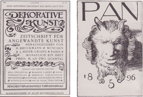 Title pages from German avant-garde publications Dekorative Kunst and Pan, examples of lettering during the Art Nouveau movement. Title pages from German avant-garde publications Dekorative Kunst and Pan, examples of lettering during the Art Nouveau movement.