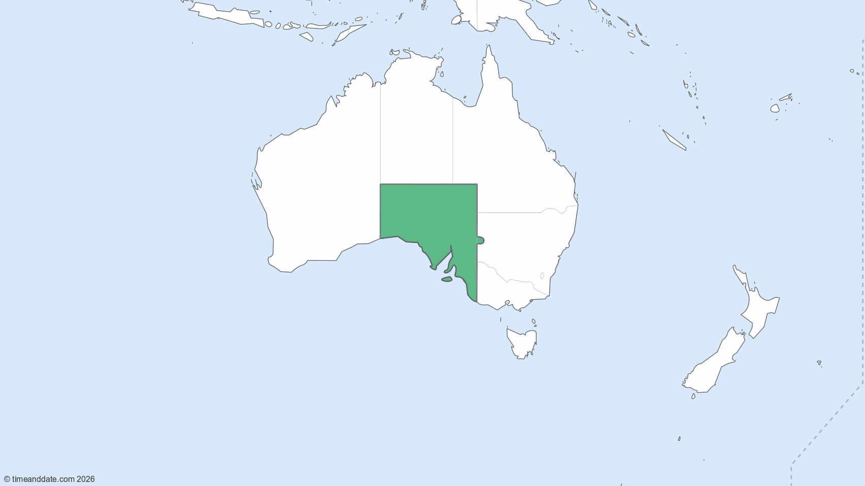 Map showing the areas covered by the timezone