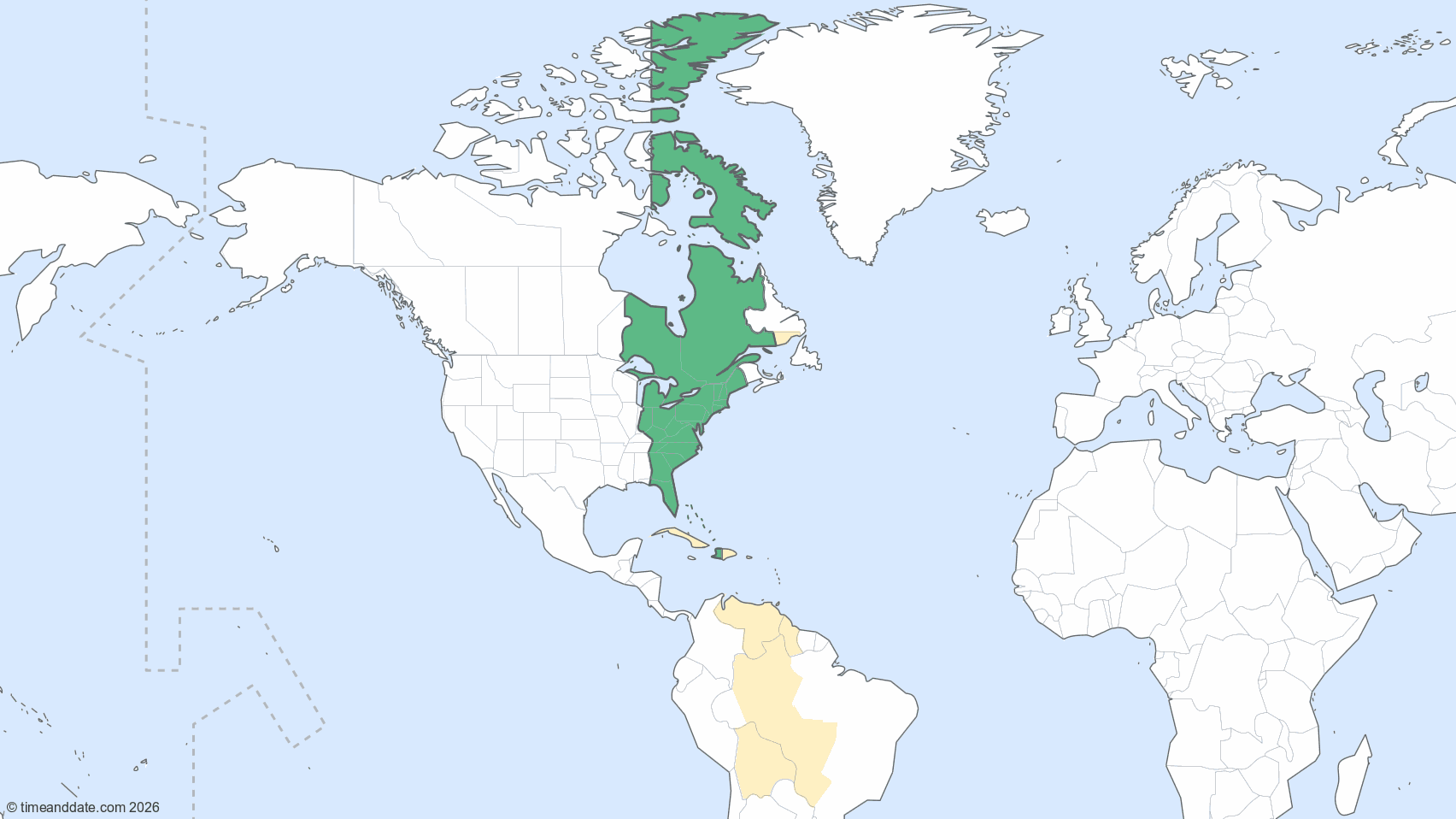 Map showing the areas covered by the timezone