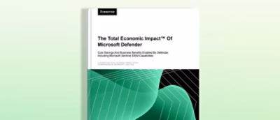 A book with a green and black cover featuring the text The Total Economic Impact Of Microsoft Defender.