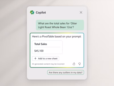 A query being asked to Copilot and response received as PivotTable
