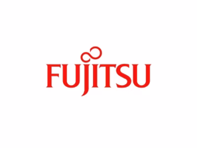 A red FUJITSU logo on a white background.