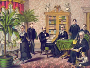 U.S. Pres. James A. Garfield, first lady Lucretia Garfield, and their family