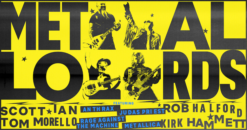 A collage music poster showing the stars of major heavy metal bands