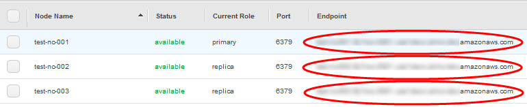 Image: Node endpoints for a Valkey or Redis OSS (cluster mode disabled) cluster
