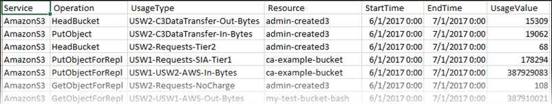 A CSV usage report in a spreadsheet application.