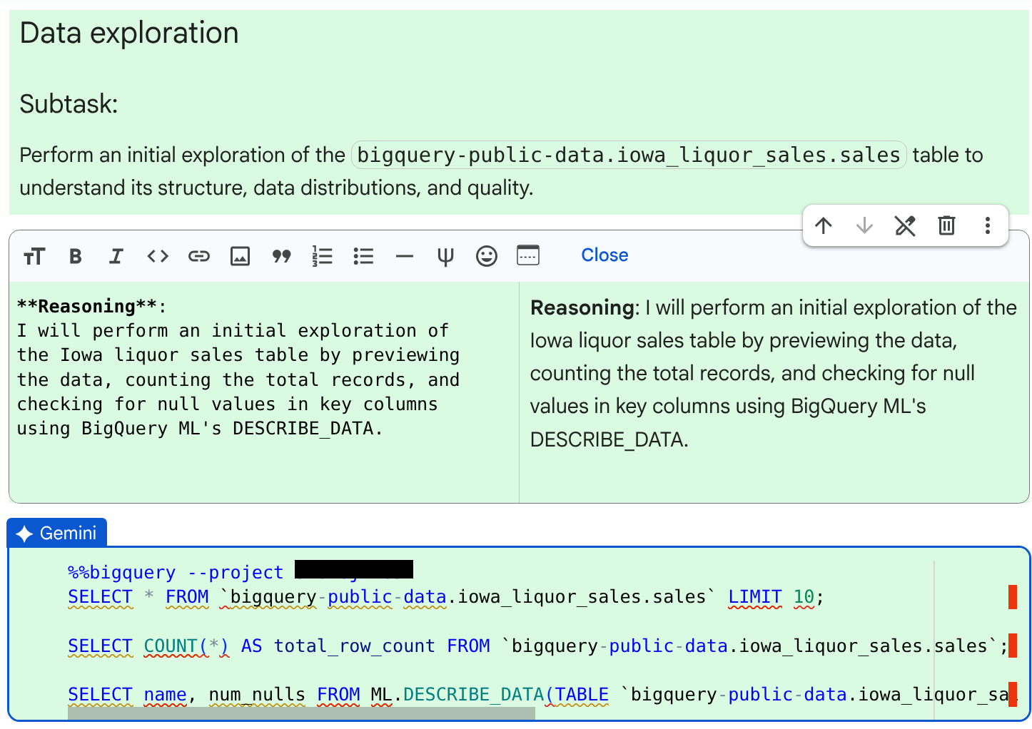 Il codice e il ragionamento forniti dalla DSA dopo l'esame del set di dati pubblico.