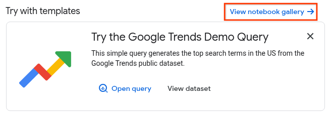 BigQuery Studio 頁面上的「查看筆記本庫」連結。