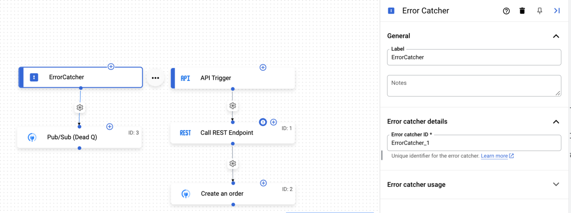 Captador de erros para a tarefa Call REST Endpoint