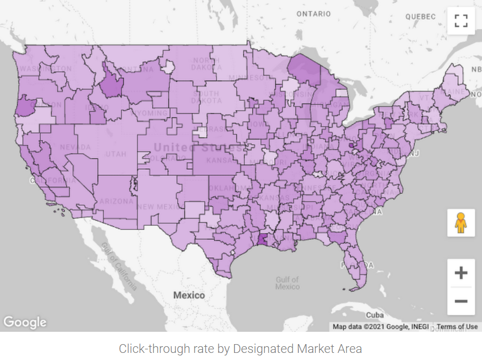 Geografische Regionen, die in Data Studio visualisiert werden.