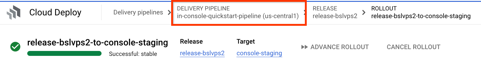 Fai clic sul nome della pipeline per visualizzare la visualizzazione.