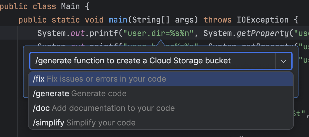 פונקציית יצירת טרנספורמציה של קוד ב-Gemini Code Assist ל-IntelliJ