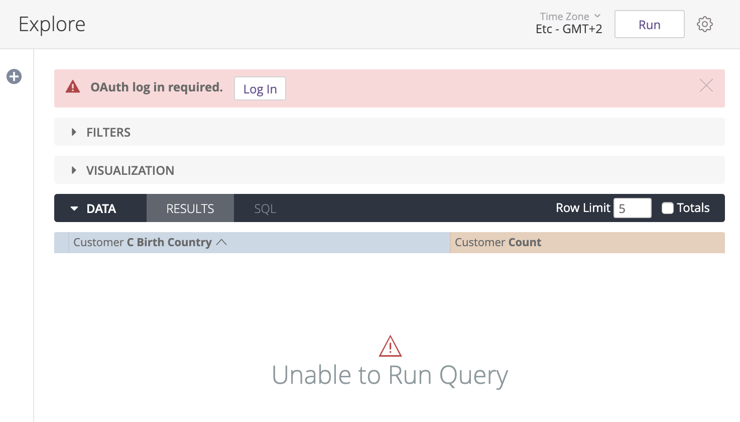 Interfaz de Looker que muestra la petición de inicio de sesión de OAuth.