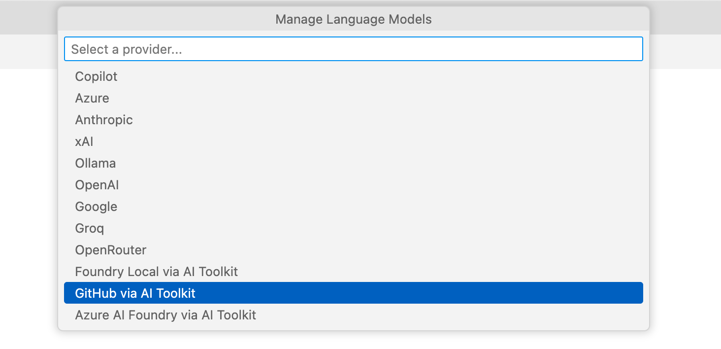 “Manage Language Models”列表的屏幕截图。