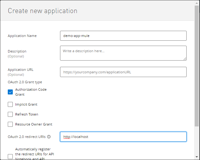 Creating new application