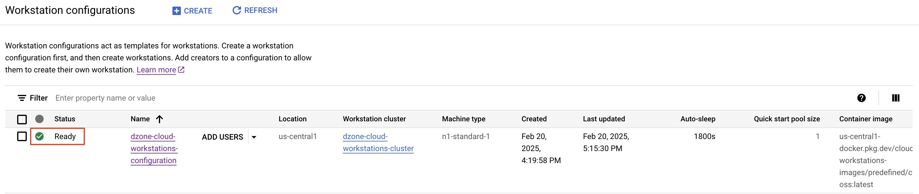 Image showing how to create workstation configuration on Google Cloud.