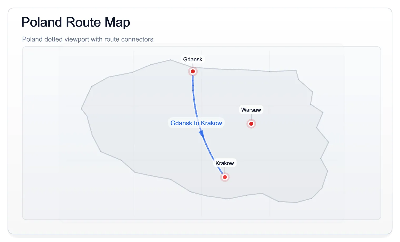 Poland route viewport. Bounded viewport with route connectors.