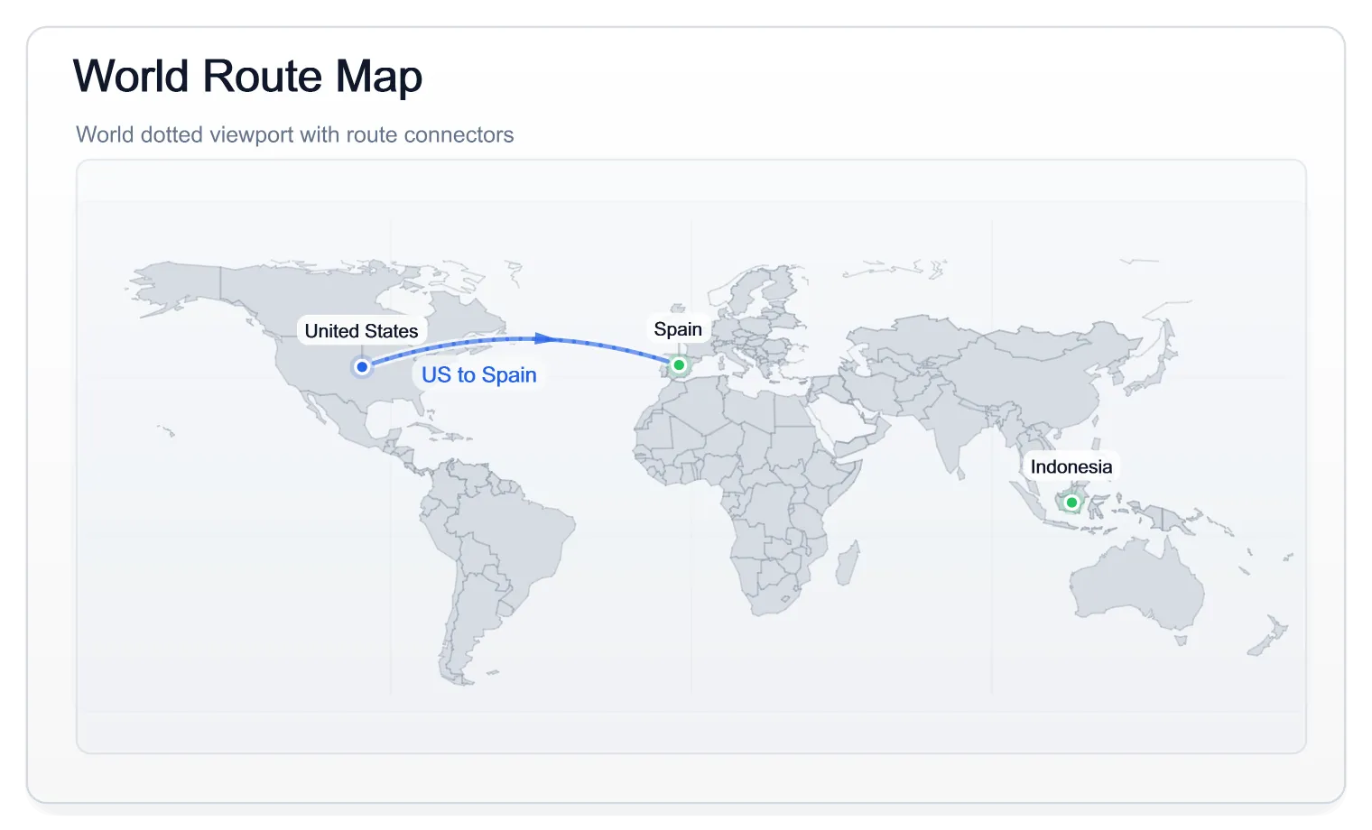 World viewport showcase. Same map at world / Europe / Poland / custom bounds.