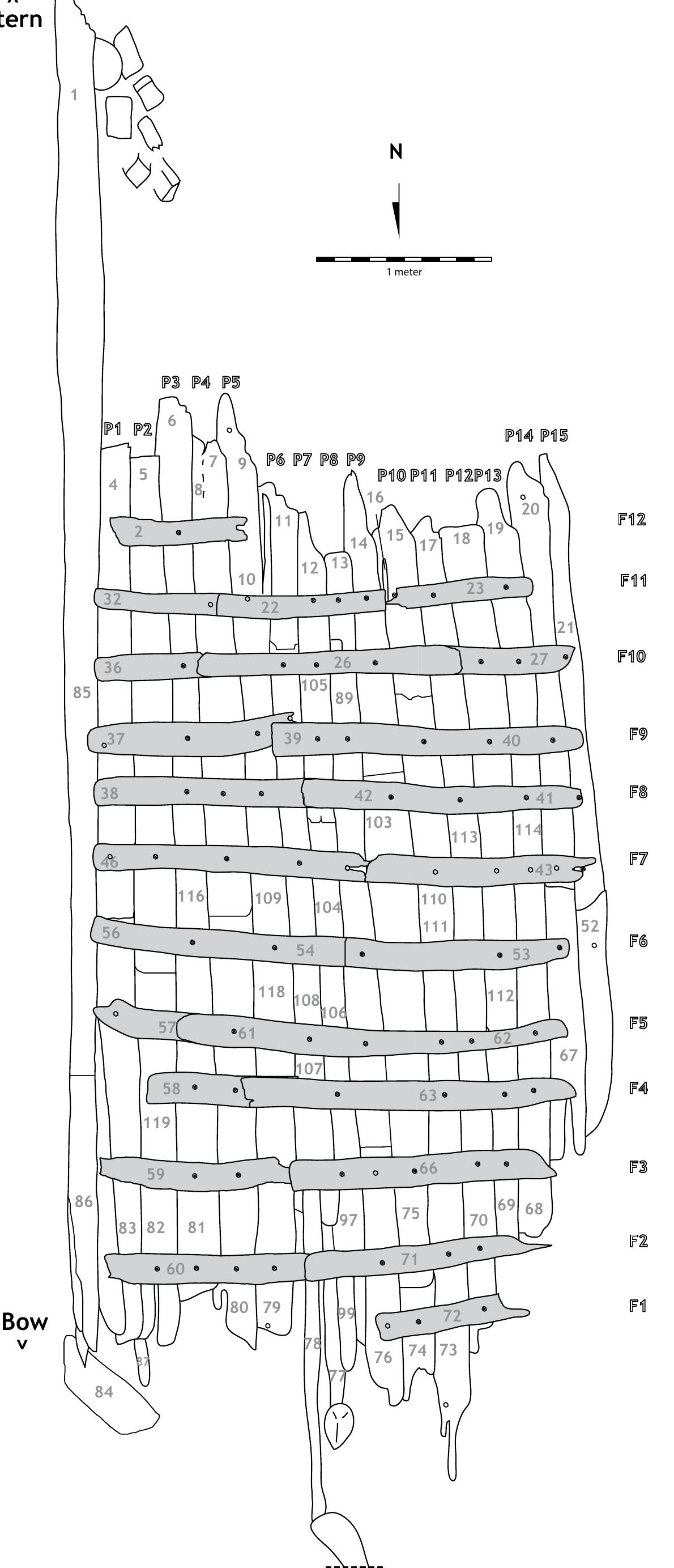 Fig. 5.12: Moénchgut 92, site plan, hull frames are highlighted in grey.