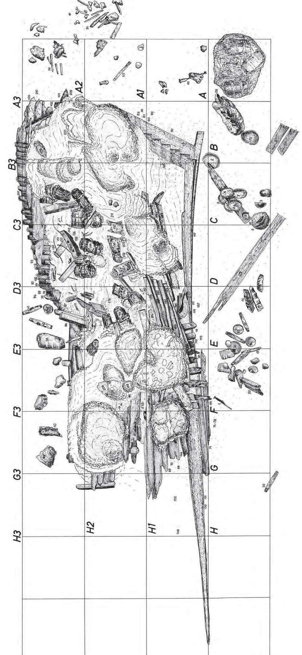 Fig. 29: W-5, wreck and cargo in situ 1975. Drawing: L Nowicz (Ossowski, 2014a:101).