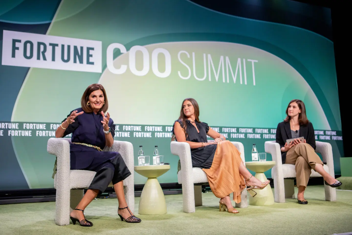Sarah Franklin, Chief Executive Officer of Lattice, and Francine Katsoudas, EVP and Chief People, Policy and Purpose Officer at Cisco, speak at Fortune's COO Summit with Kristin Stoller, Editorial Director at Fortune.