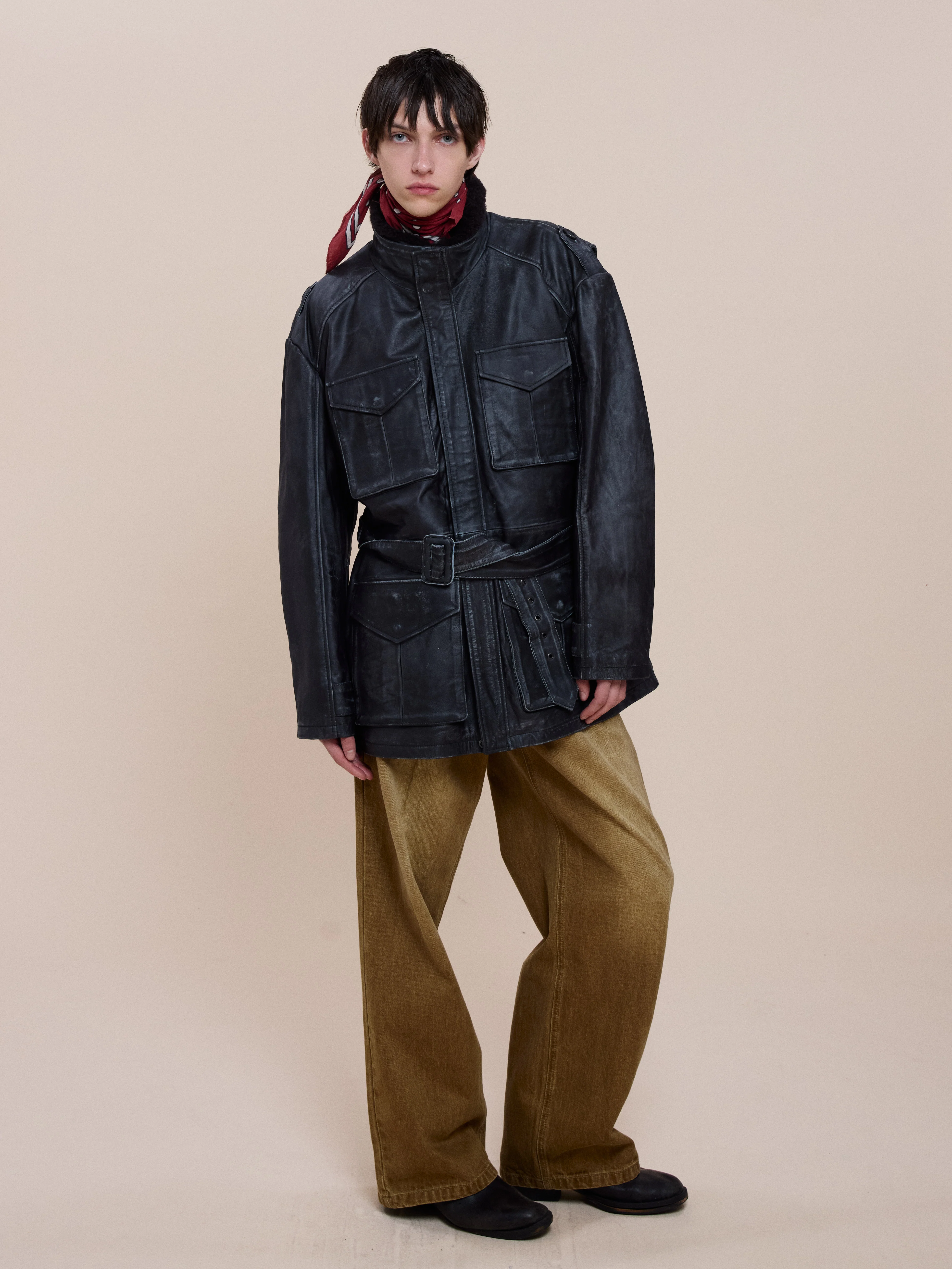 Distressed Leather M65 Utility Jacket