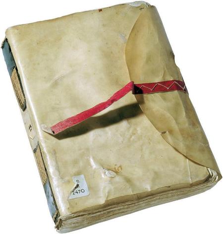Il registro dei contribuenti della campagna bernese (Äusseres Tellbuch) del 1393,&nbsp;copertina originale&nbsp;(Staatsarchiv Bern, B VII 2470).
