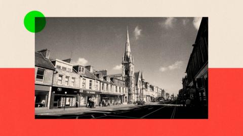 A treated image of shops on Union Street, Aberdeen, Scotland