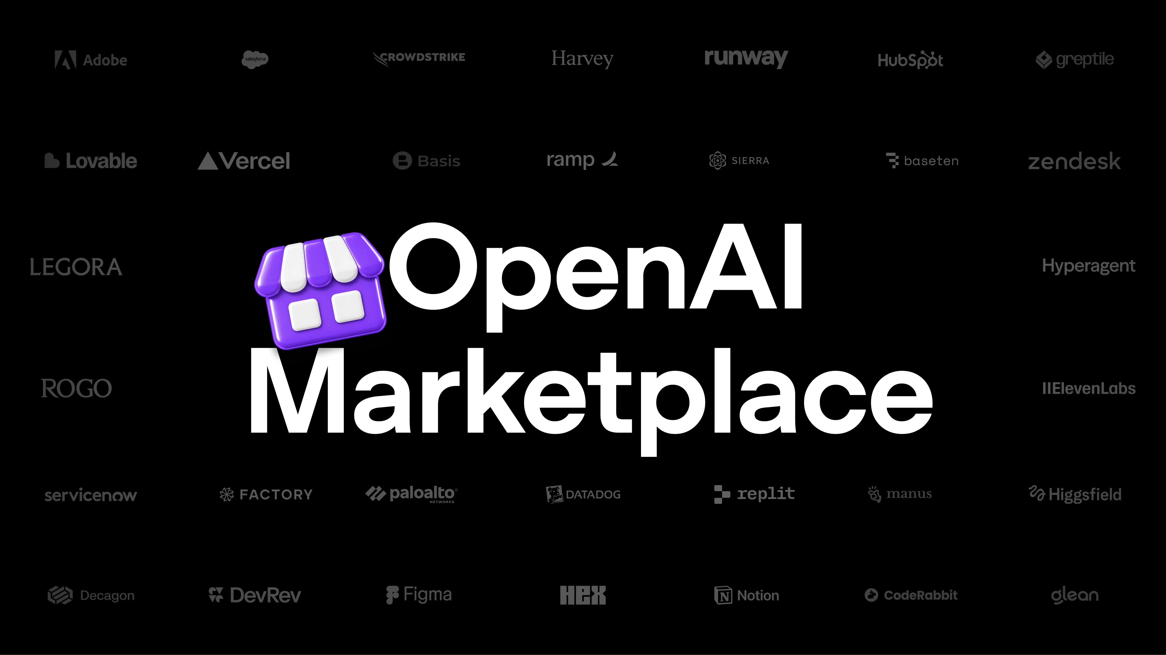 OpenAI Marketplace title and storefront icon surrounded by partner logos.