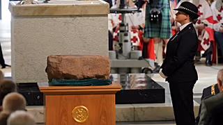 Officers guard the Stone of Destiny ahead of the National Service of Thanksgiving and Dedication for Britain's King Charles III and and Queen Camilla - 2023