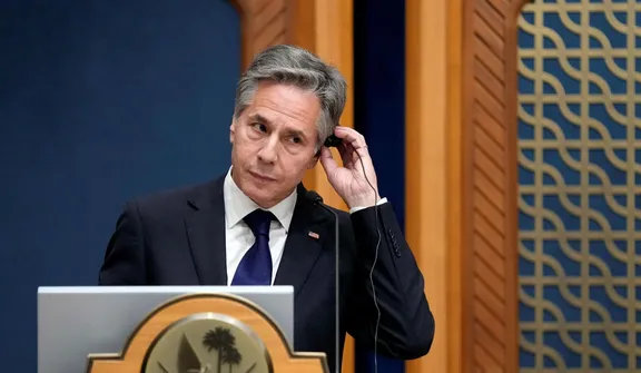 U.S. Secretary of State Antony Blinken in Doha, Qatar, October 13, 2023. Blinken and other "Biden bros" are on the #DroptheGenocide20 list of former officials that progressive groups are seeking to keep out of future government roles. Credit: Jacquelyn Martin/AP U.S. Secretary of State Antony Blinken in Doha, Qatar, October 13, 2023. Blinken and other "Biden bros" are on the #DroptheGenocide20 list of former officials that progressive groups are seeking to keep out of future government roles.