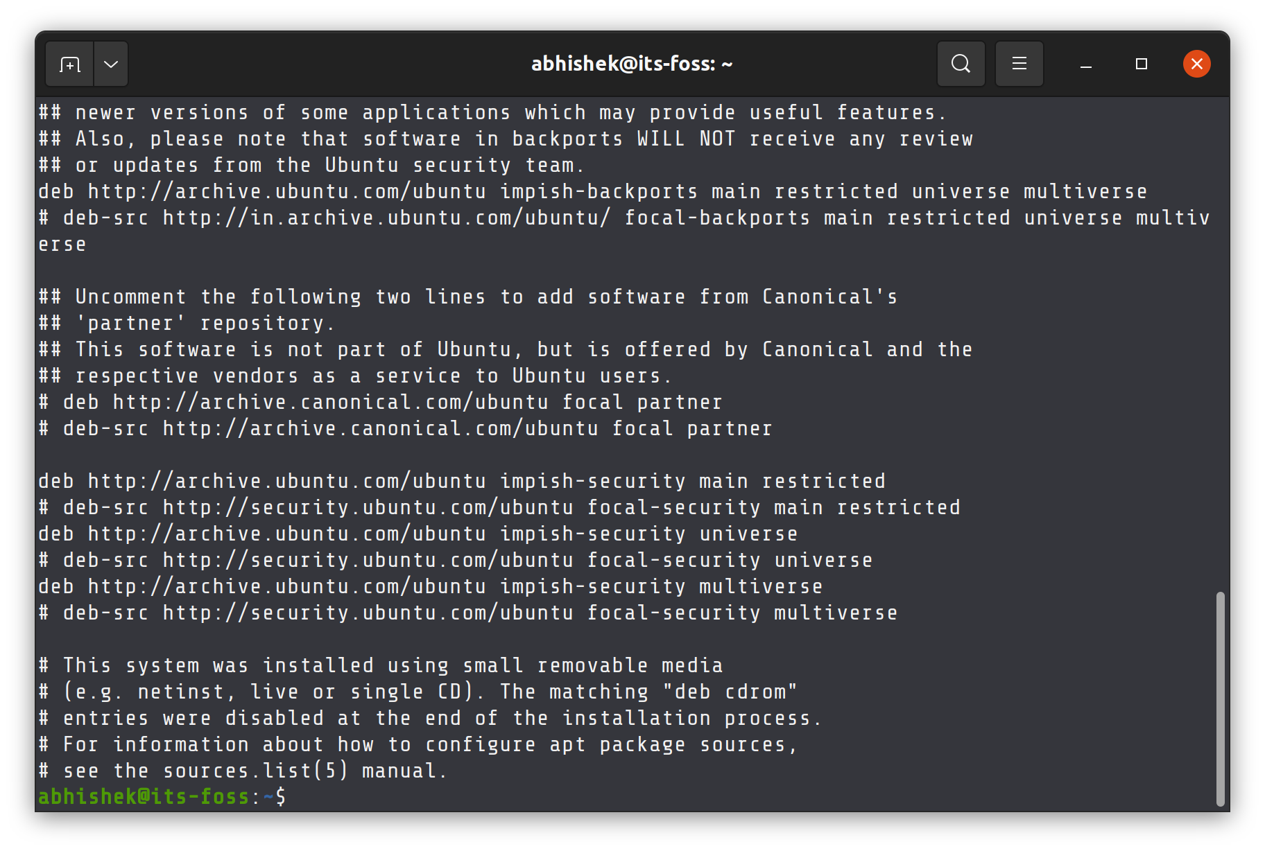 Default sources list file in Ubuntu