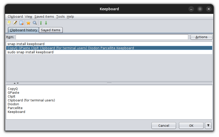 Keepboard clipboard manager in Linux