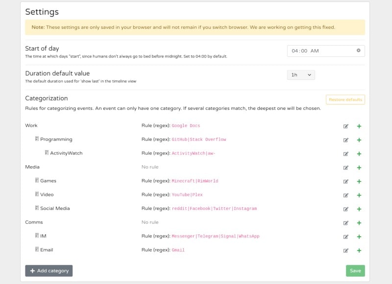 Activitywatch Settings