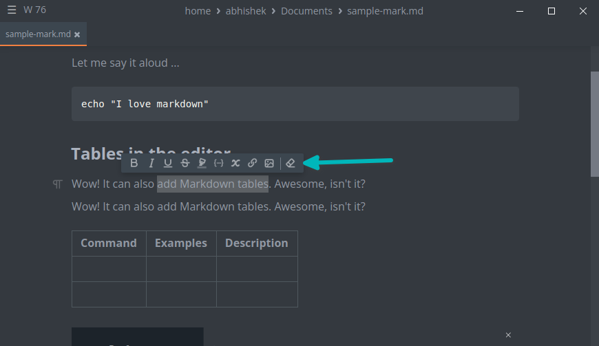 text formatting options marktext