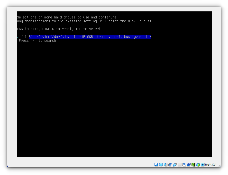 select the drive to install arch linux