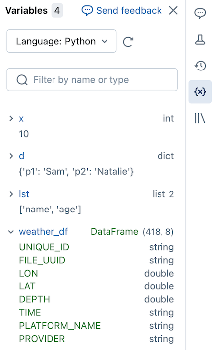 example variable explorer panel