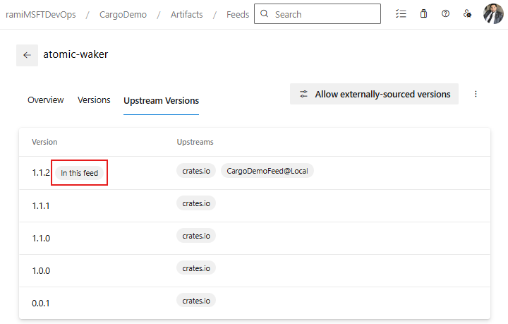 Screenshot showing the version saved from upstream.