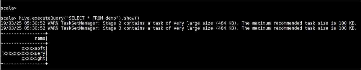Screenshot of demo table after applying ranger policy.