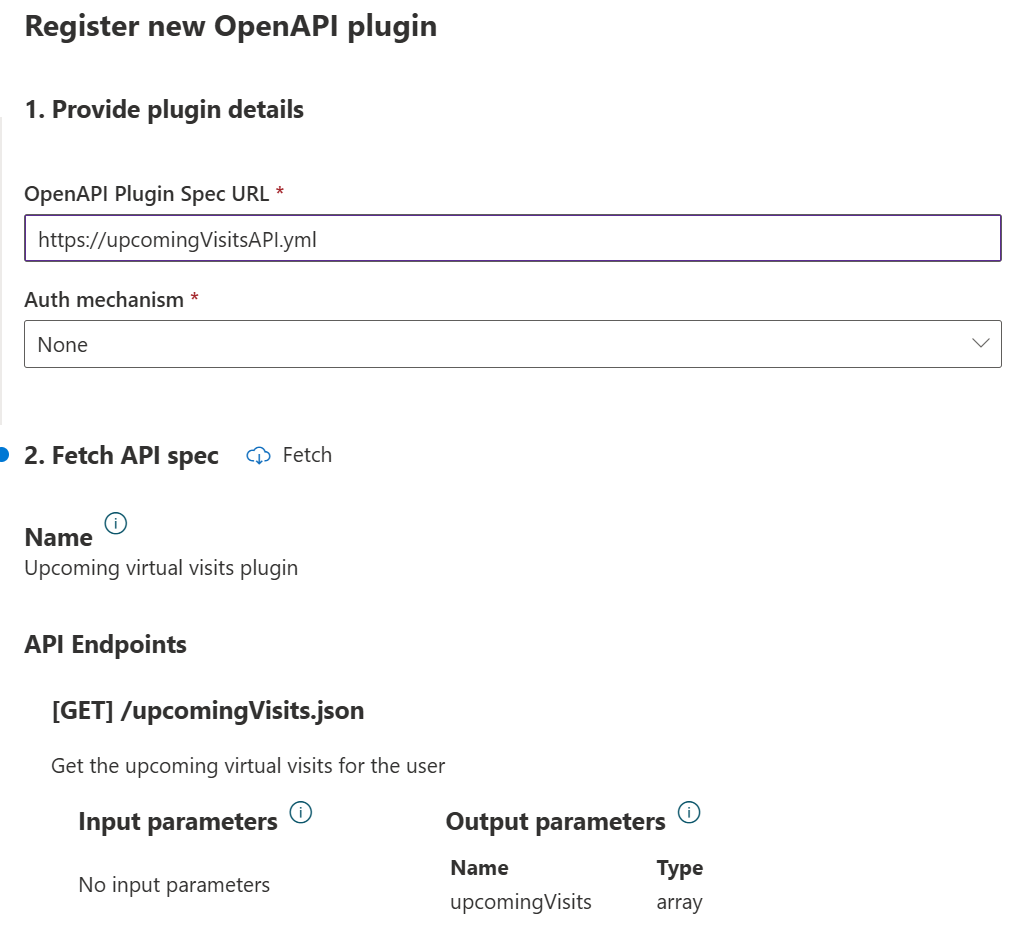 A screenshot of the a new OpenAPI Plugin fetched parameters