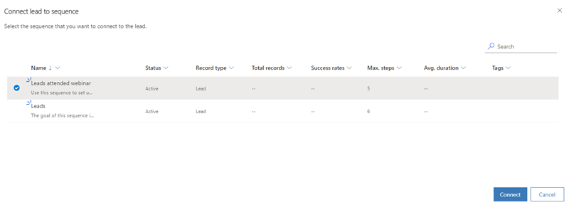 List of sequences for leads List of sequences for leads