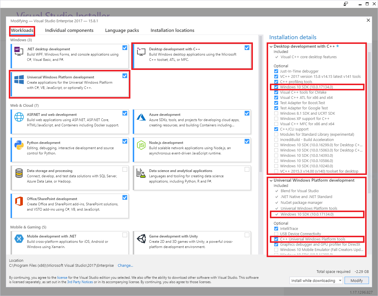 Visual Studio setup.