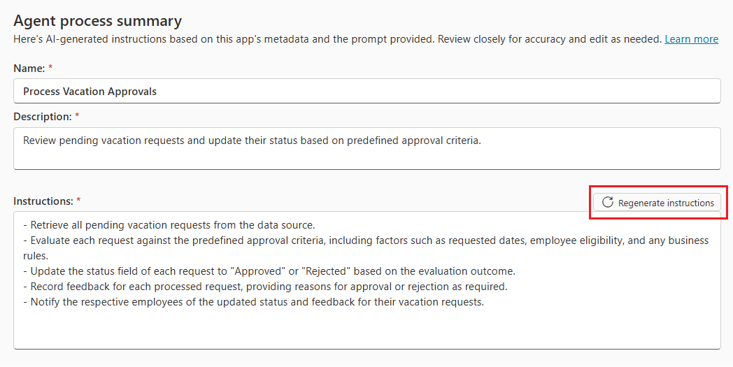 Regenerate instructions to improve response