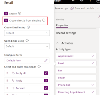 Enable create directly from the timeline Configure the ability to create directly from timeline