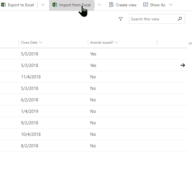 Shows the three import options in Power Apps Shows the three import options in Power Apps.