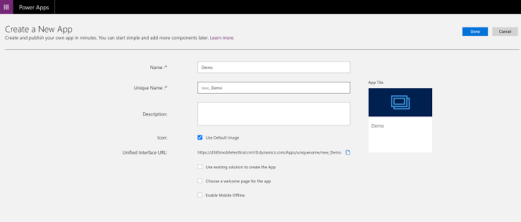 Create new Unified Interface app Create new Unified Interface app.