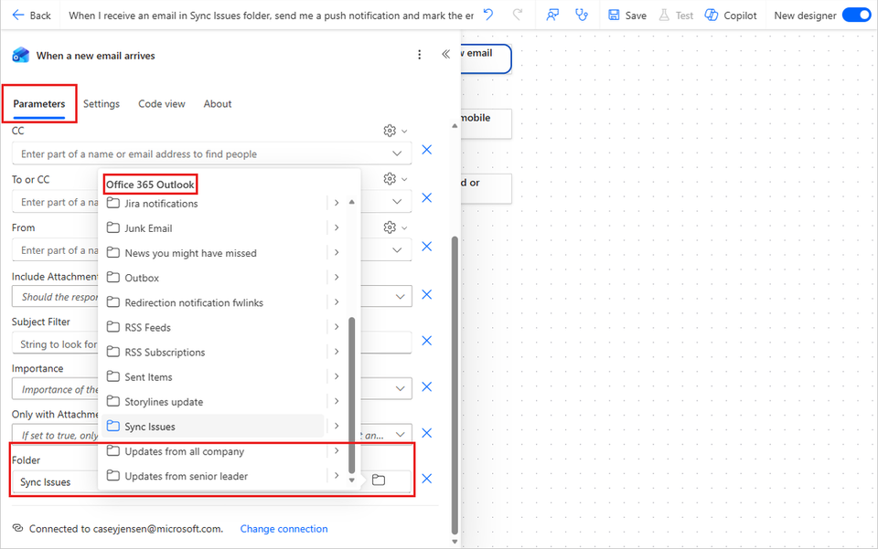 Screenshot of a selected folder in Copilot.