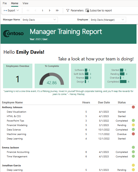 Screenshot showing a paginated report in Power BI.
