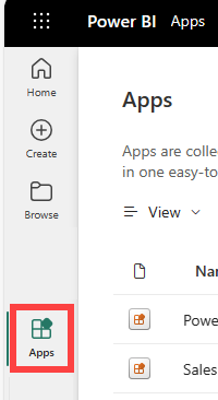 Screenshot of the navigation pane with Apps outlined.