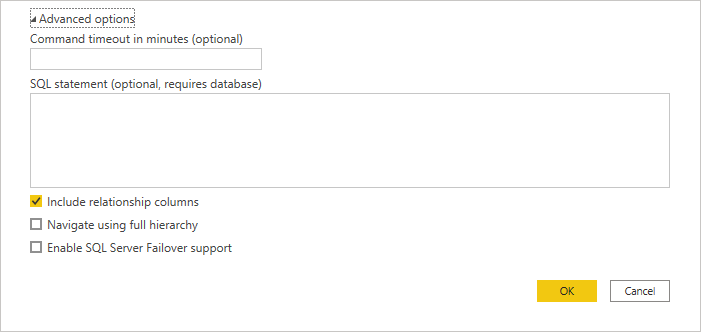 Screenshot of the advanced options available in Power Query.